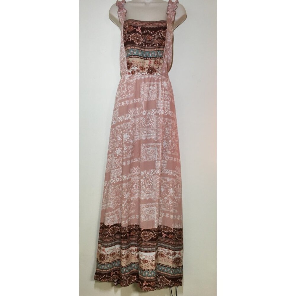 Sugarfox L Maxi Boho Sundress Women's Square Neck Flowy Rayon Bust 40"